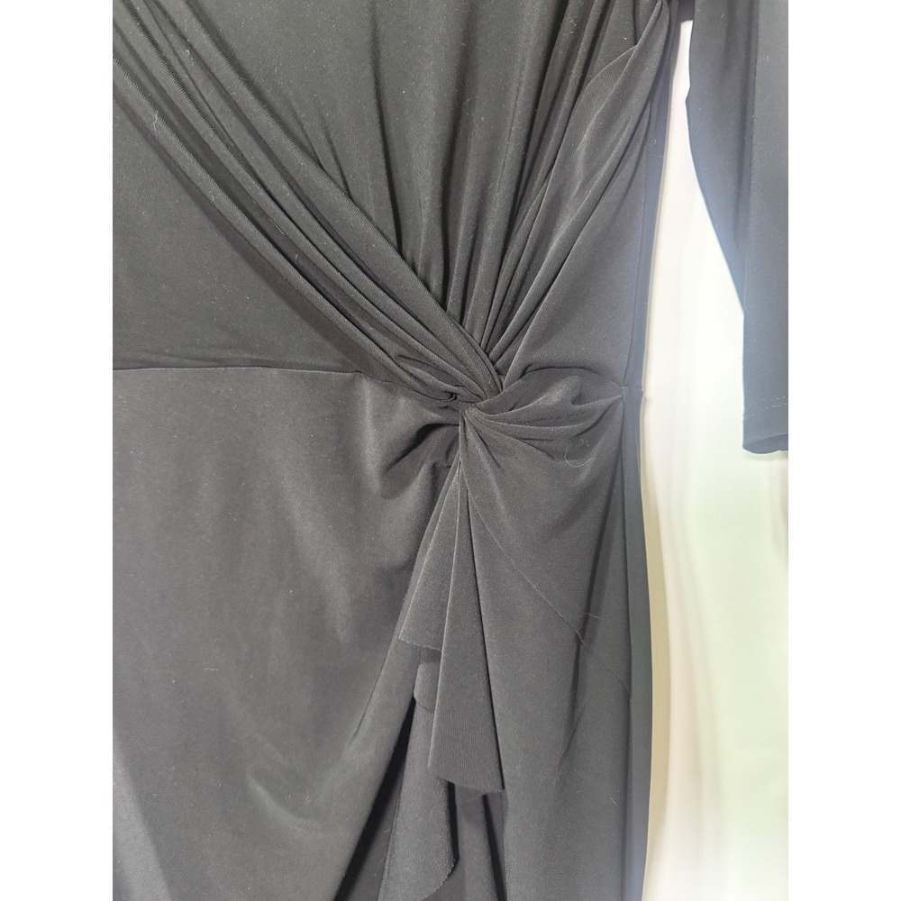 Lauren Ralph Lauren Black Ruched Dress 3/4 Sleeve Size 6 Sheath Midi - Picture 2 of 5